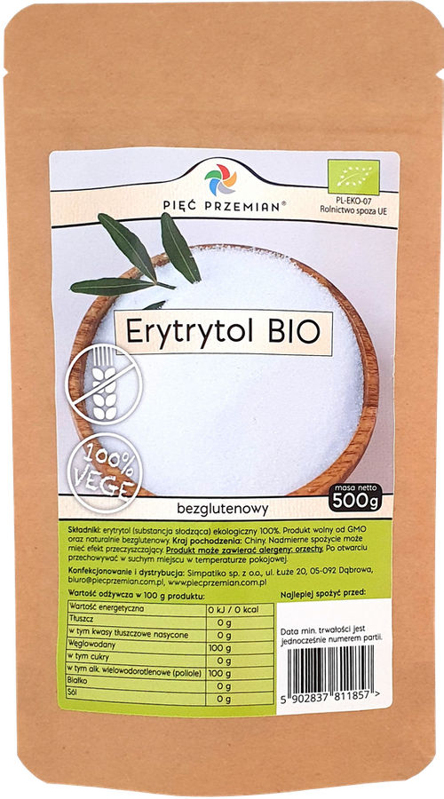 Erytrytol erytrol Bio Bezglutenowy słodzik 500 g Pięć Przemian