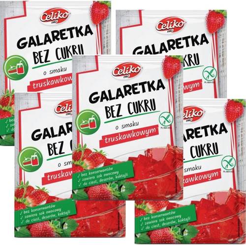 Galaretka bez cukru Truskawkowa Bezglutenowa 5x 14 g Celiko