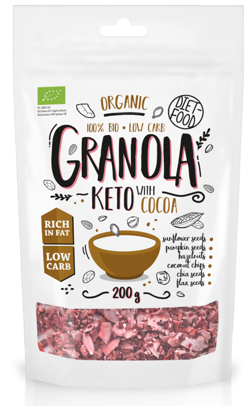 Granola keto z kakao i olejkiem pomarańczowym BIO 200 g - Diet Food