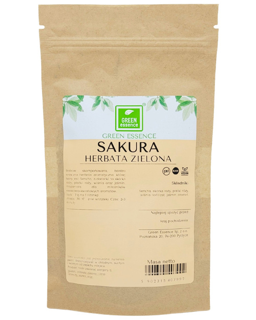 Herbata zielona Sencha Sakura 50 g - róża skórka płatki róży jaśmin wiśnia