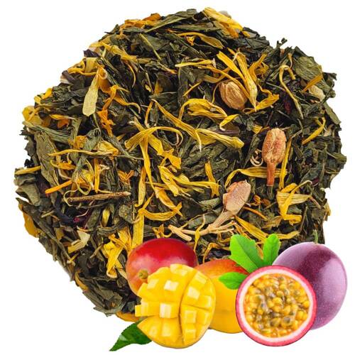 Herbata zielona Sencha z Mango i Maracuja 50 g - hibiskus nagietek jaśmin