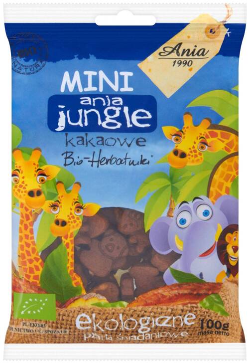 Herbatniki Kakaowe BIO Mini Jungle Zoo 100 g - Ania 1990