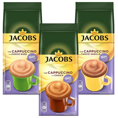 Jacobs Cappuccino Choco Milka Vanille + Nuss kawa rozpuszczalna - Zestaw smaków 3x 500 g