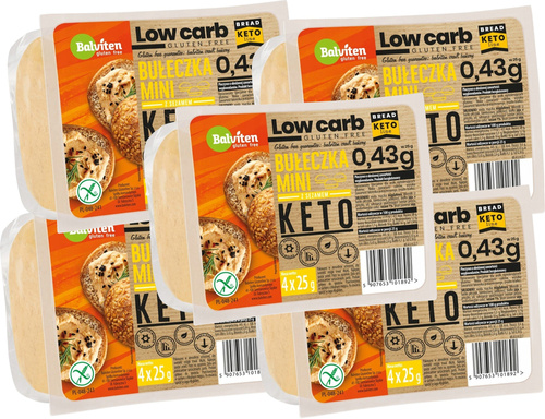 Keto Mini bułeczki z sezamem bezglutenowe 5x 100 g Balviten Zestaw