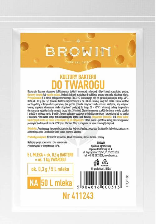 Kultury bakterii do twarogu Browin - na 50 L mleka