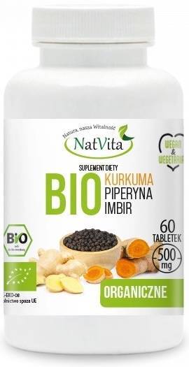 Kurkuma + Piperyna + Imbir BIO 500 mg - suplement diety 60 tabl. - NatVita