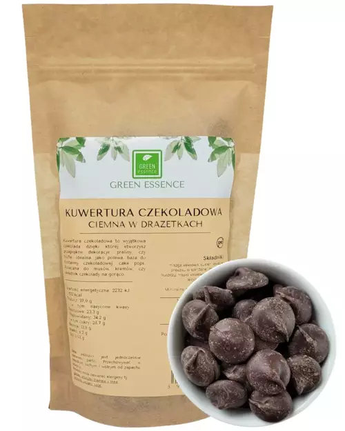 Kuwertura czekoladowa ciemna drażetki 70% 250 g Czekolada Deserowa kaletki dropsy pastylki