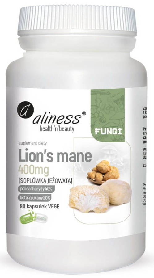 Lion’s Mane ekstrakt 400 mg Soplówka Jeżowata 90 kaps. Vege Aliness - suplement diety