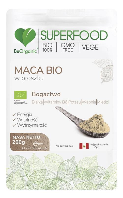 Maca Bio w proszku 200 g Superfood BeOrganic Aliness