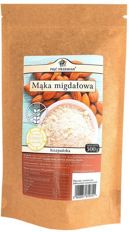 Mąka migdałowa hiszpańska -bezglutenowa 500 g - Pięć Przemian