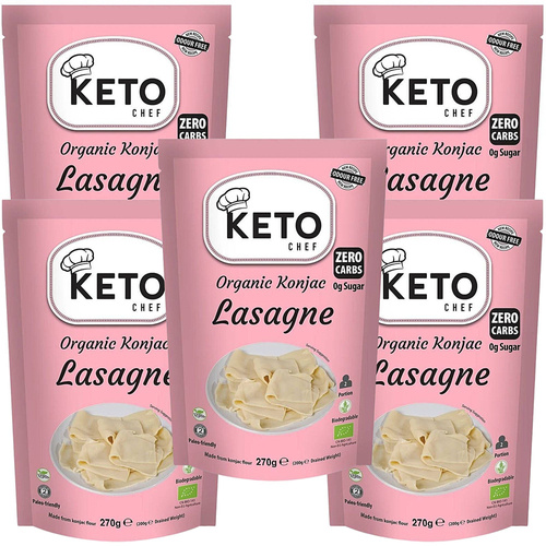 Makaron Konjac Lasagne shirataki Bio Zestaw 5x 270 g Keto Chef Bezzapachowy