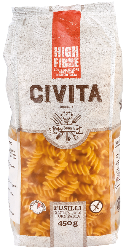 Makaron kukurydziany Bezglutenowy Fusilli Świderki 450 g Civita High Fibre