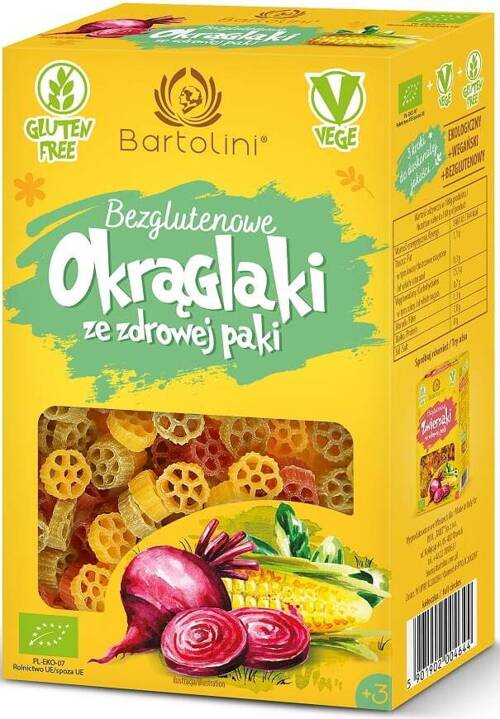 Makaron kukurydziany dla dzieci Bezglutenowy 250 g Okrąglaki ze zdrowej paki Bartolini