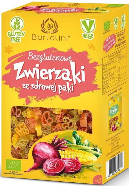 Makaron kukurydziany dla dzieci Bezglutenowy 250 g Zwierzaki ze zdrowej paki Bartolini