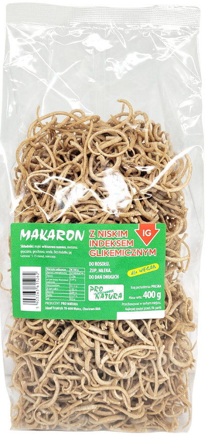 Makaron z niskim indeksem glikemicznym dla Vegan - nitki 400 g - Pro Natura