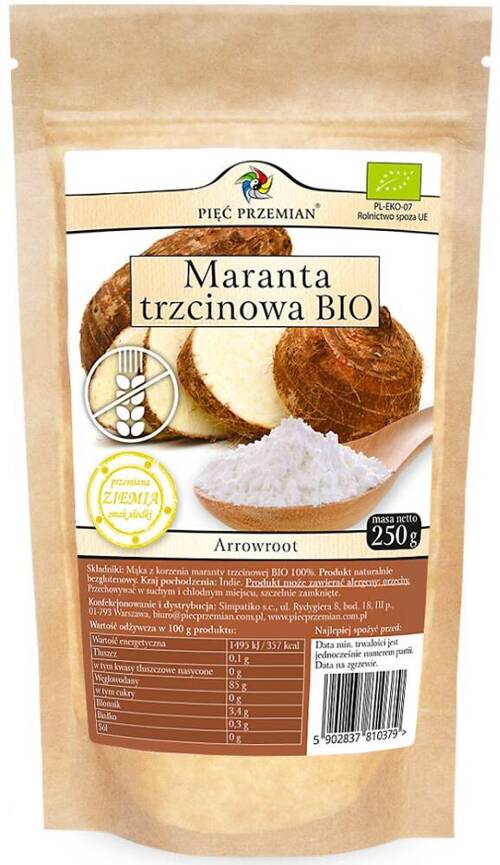 Maranta trzcinowa Bezglutenowa Bio 100 g Pięć Przemian - mąka dla wegan Vege