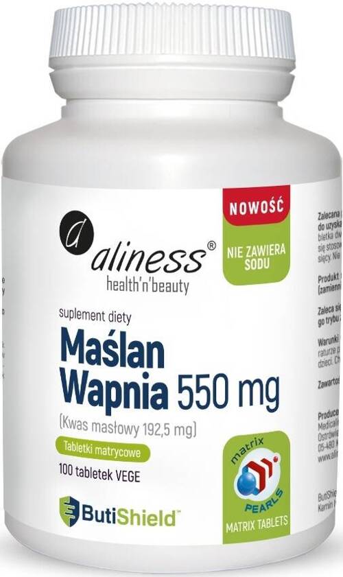 Maślan Wapnia 550 mg kwas masłowy 100 tabl. Vege Aliness - suplement diety