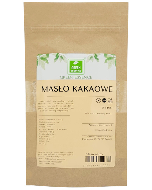 Masło kakaowe - Tłuszcz kakaowy 100 g - pastylki kaletki (WAŻN. 30.01.2025)