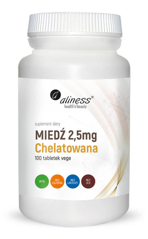 Miedź chelatowana 2,5 mg chelat miedzi 100 tabl. Vege Aliness - suplement diety