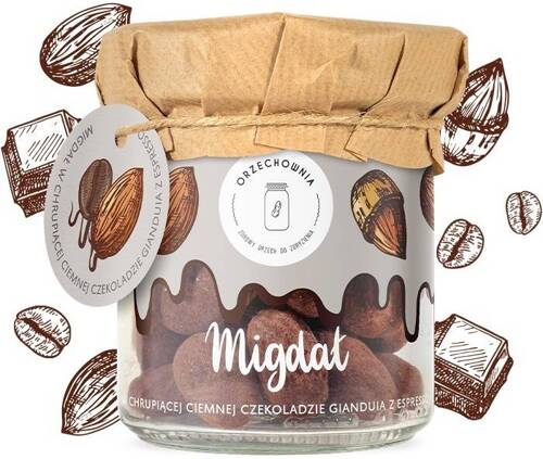 Migdał w chrupiącej ciemnej czekoladzie Gianduia z espresso 150 g Orzechownia