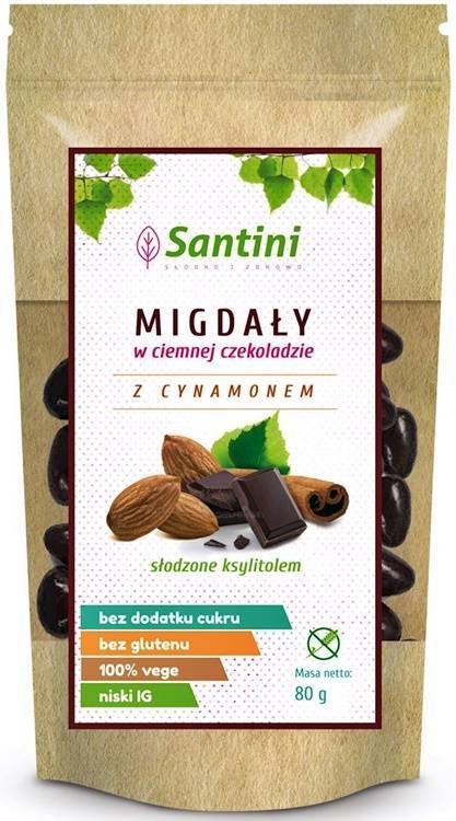 Migdały w ciemnej czekoladzie z cynamonem Bez Cukru 80 g - Santini