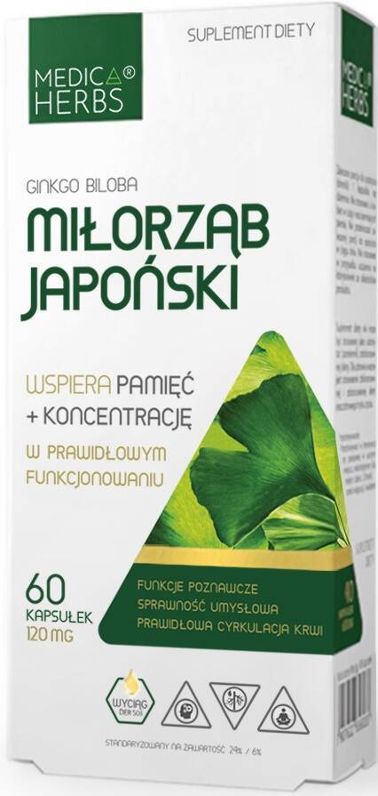 Miłorząb japoński Ginkgo biloba 60 kaps. Medica Herbs - suplement diety 