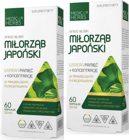 Miłorząb japoński Ginkgo biloba Zestaw 2x 60 kaps. Medica Herbs - suplement diety 