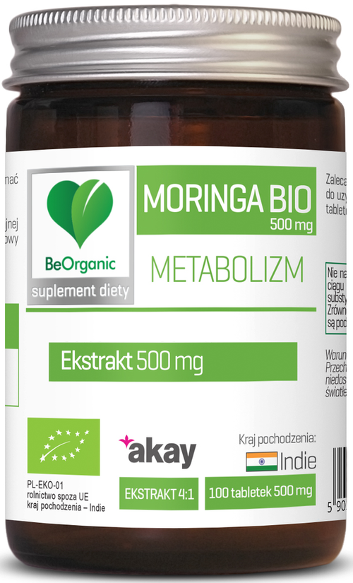 Moringa ekstrakt Bio 500 mg 100 tabl. BeOrganic Aliness - suplement diety