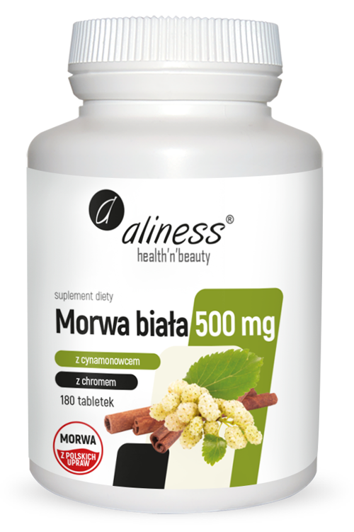 Morwa biała 500 mg z cynamonowcem i chromem 180 tabl. Vege Aliness - suplement diety