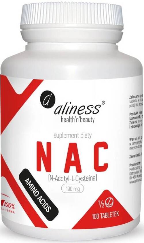 NAC N-Acetyl-L-Cysteine 190 mg L-Cysteina 100 tabl. Vege Aliness - suplement diety