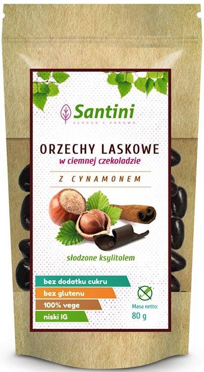 Orzechy laskowe w ciemnej czekoladzie z cynamonem Bez Cukru 80 g - Santini