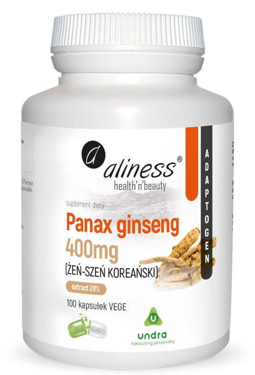 Panax Ginseng 400 mg żeń-szeń koreański 100 kaps. Vege Aliness Adaptogen - suplement diety