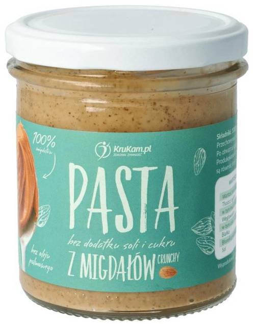 Pasta Migdałowa crunchy naturalna - masło orzechowe Bez Cukru 300 g - Krukam