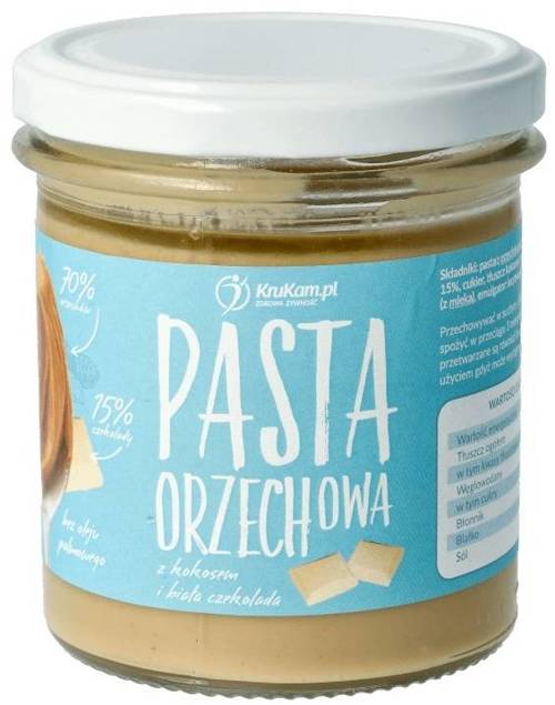 Pasta Orzechowa z kokosem i białą czekoladą naturalna - krem orzechowy 300 g - Krukam