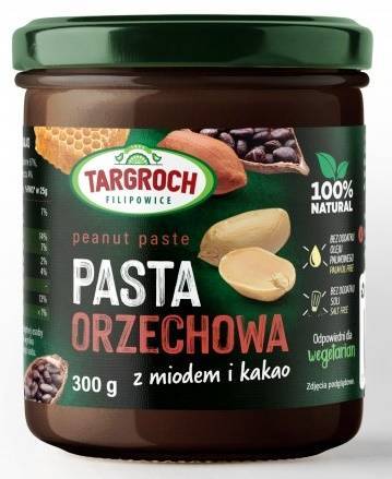 Pasta orzechowa z miodem i kakao Naturalna 300 g - Targroch 