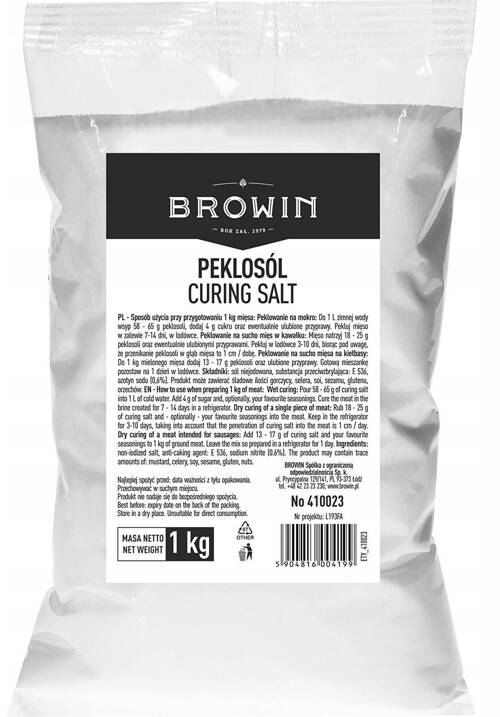 Peklosól sól peklowa peklująca 1 kg Browin - do peklowania mięs wędlin kiełbas