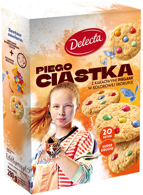 Piego Ciastka z kakaowymi piegami w kolorowej skorupce 280 g Delecta KLEKS