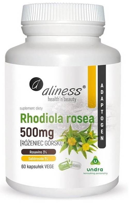 Rhodiola Rosea różeniec górski 500 mg 60 kaps. Vege Aliness Adaptogen- suplement diety