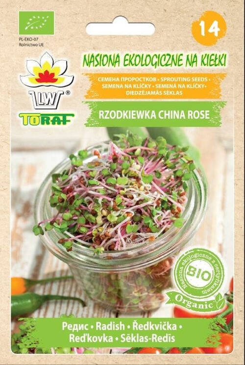 Rzodkiewka China Rose nasiona Ekologiczne na kiełki BIO Organic 20 g Toraf