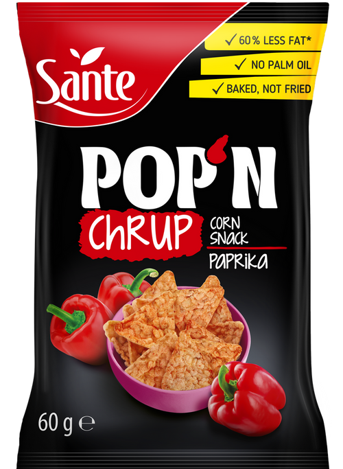 Snacki popcornowe kukurydziane z papryką chili 60 g Sante Pop'n Chrup Corn Snack Paprika