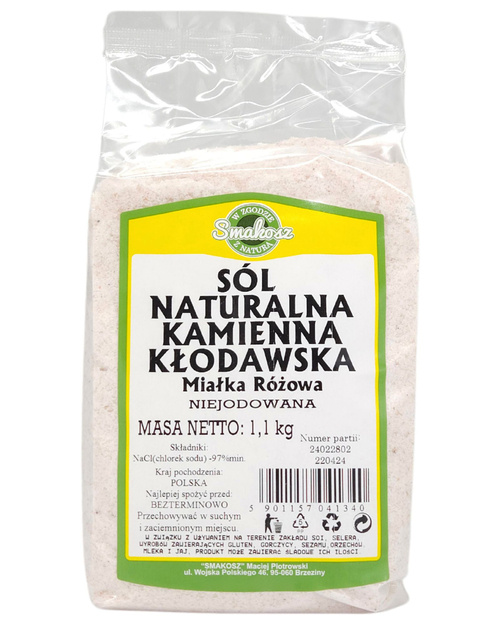 Sól kamienna Kłodawska miałka różowa - naturalna niejodowana drobna 1,1 kg - Smakosz