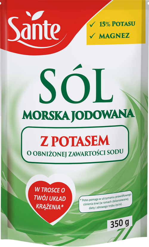 Sól morska jodowana z potasem o obniżonej zawartości sodu 350 g Sante