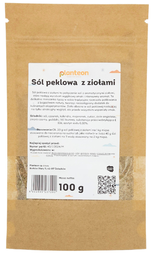 Sól peklowa z ziołami 100 g Planteon - aromatyczna peklosól do peklowania mięsa