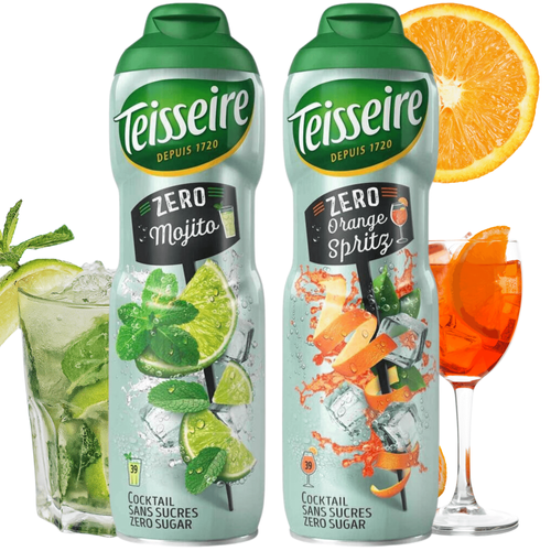 Teisseire Syrop Zero Bez Cukru Pomarańcz + Mojito Zestaw 2x 600 ml bidon koncentrat