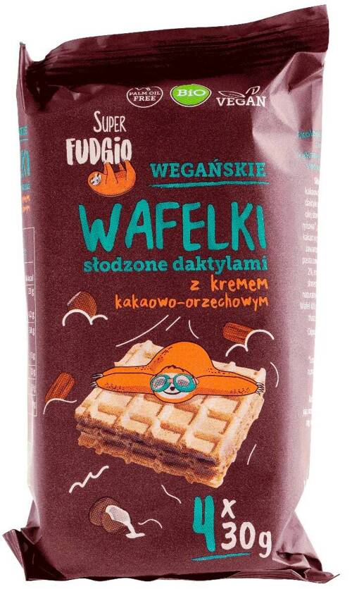 Wafelki wegańskie z kremem kakaowo-orzechowym BIO 4x 30 g Super Fudgio - VEGE