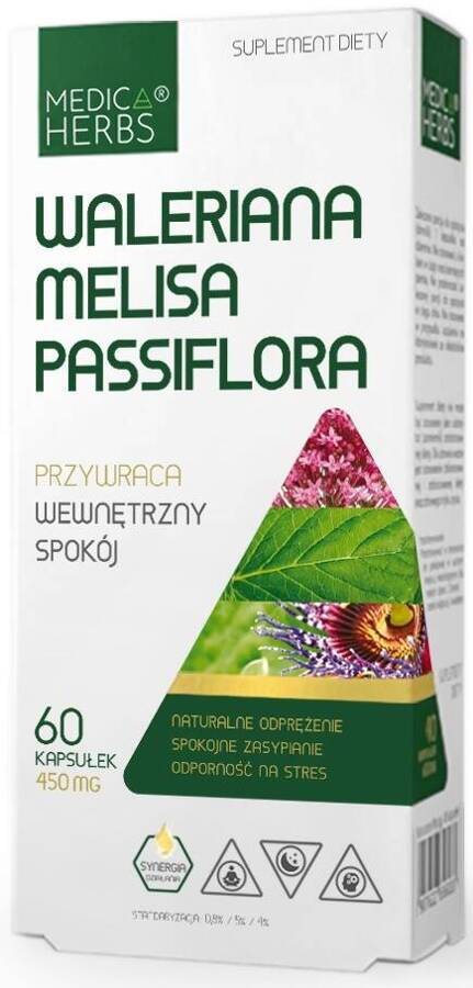 Waleriana Melisa Passiflora 450 mg Zestaw 2x 60 kaps. Medica Herbs - suplement diety