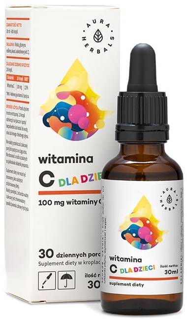 Witamina C dla Dzieci 100 mg - Suplement Diety krople 30 ml - Aura Herbals