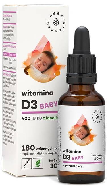 Witamina D3 Baby 400 IU - Suplement Diety krople dla Dzieci 30 ml - Aura Herbals