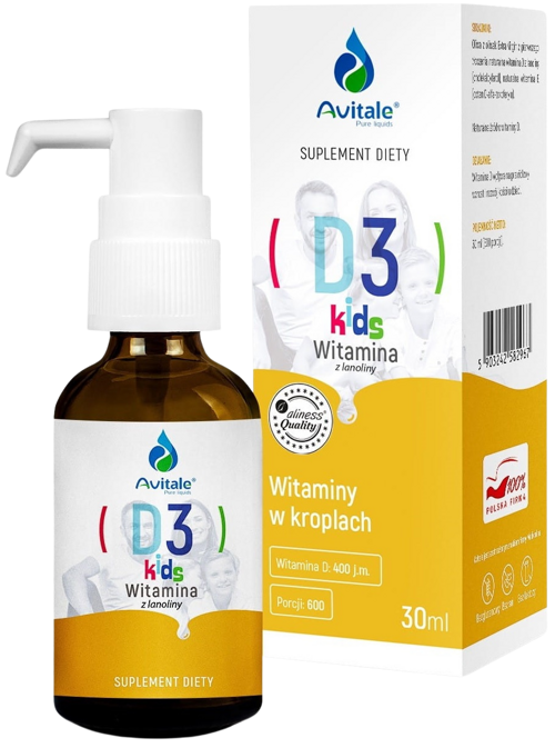 Witamina D3 KIDS 400 IU krople doustne 30 ml Avitale - suplement diety