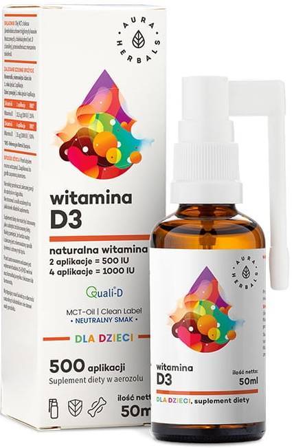 Witamina D3 dla Dzieci, olej MCT - Suplement Diety aerozol spray 50 ml - Aura Herbals